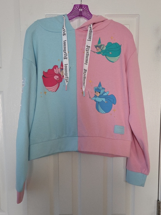 Loungefly Tops - Loungefly Cropped Sleeping Beauty Fairies Hoodie Size Large